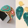 Pulsera Bordada y Aretes largos Juego